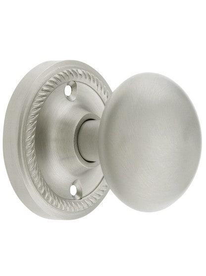 Rope Rosette Style Door Set With Round Brass Knobs Satin Nickel.